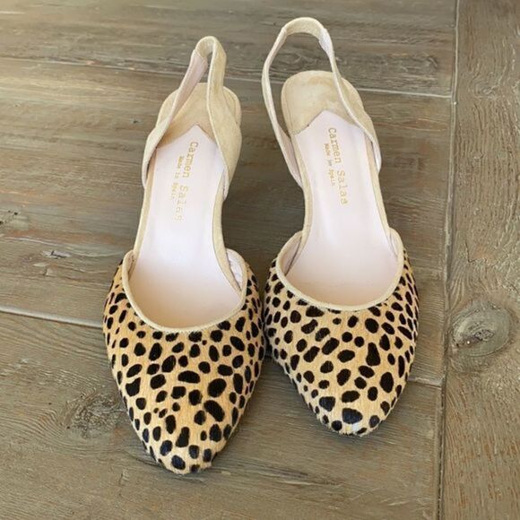Anthropologie Carmen Salas Cheetah Calf Hair Leather Slingback Pumps 9.5 - Picture 5 of 10